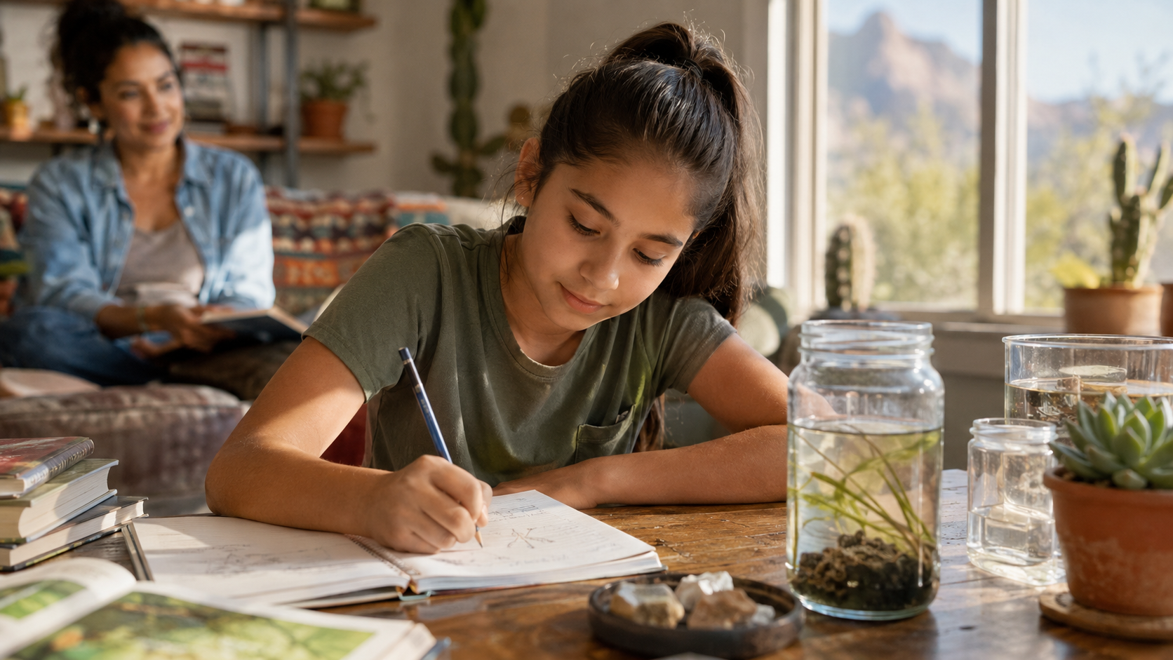 Homeschool student working confidently on a hands-on educational activity